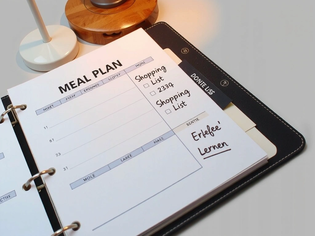 Dokumenten-Collage: Wochenplan und Einkaufsliste